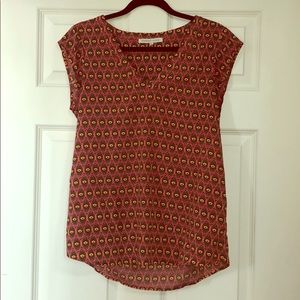 Daniel Rainn Red Patterned Cap Sleeve Blouse
